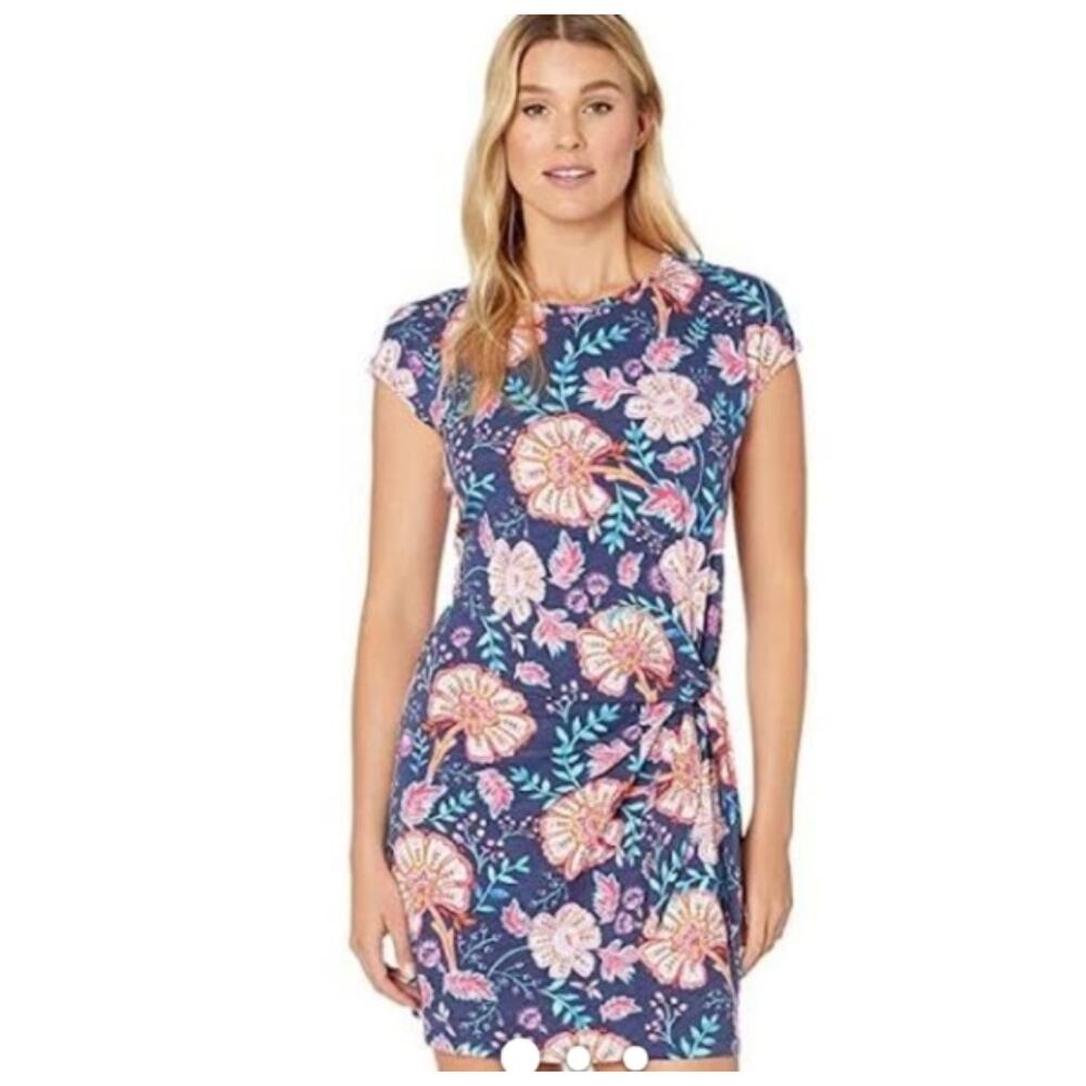 Tommy Bahama Dress Blue Red Hawaiian Tropical Floral Tie Side Mini Beachy Sz XS